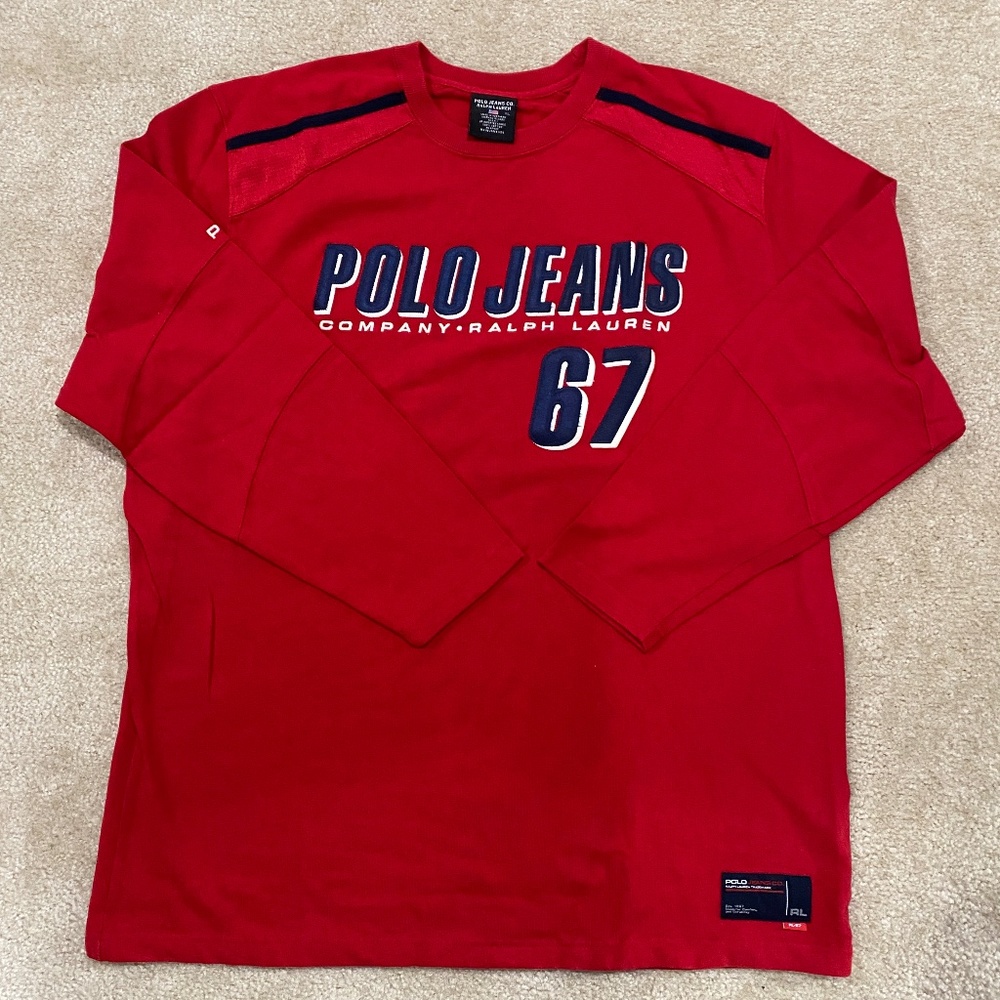 Polo Jeans Company Ralph Lauren 67 XL Red Dark Blue Long Sleeve NWOT